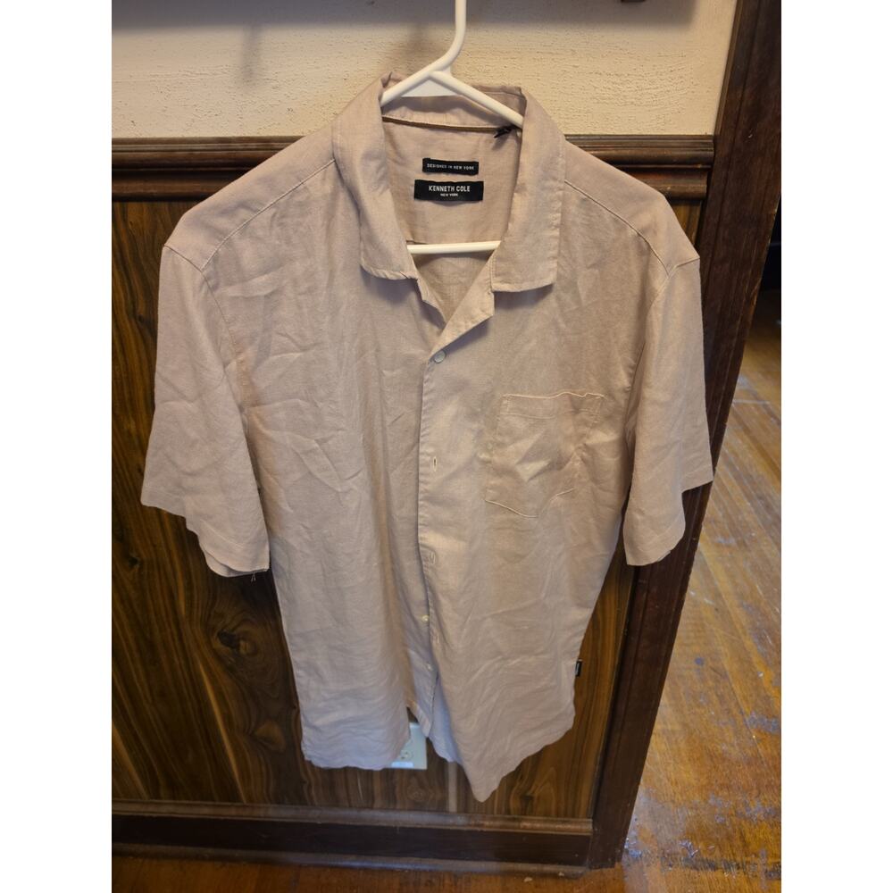 Kenneth‎ Cole New York Men’s XL Beige Linen Blend Short Sleeve Button Up